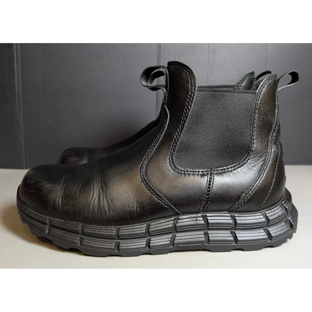 HAWX Mens Chelsea Work Boots Black Leather Slip Resistant Soft Toe 8.5D